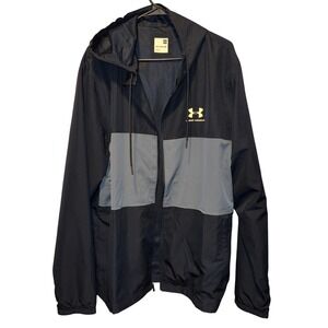 Under Armour Men's Sport Wind Jacket XXL Black Grey Windbreaker Hooded Full Zip